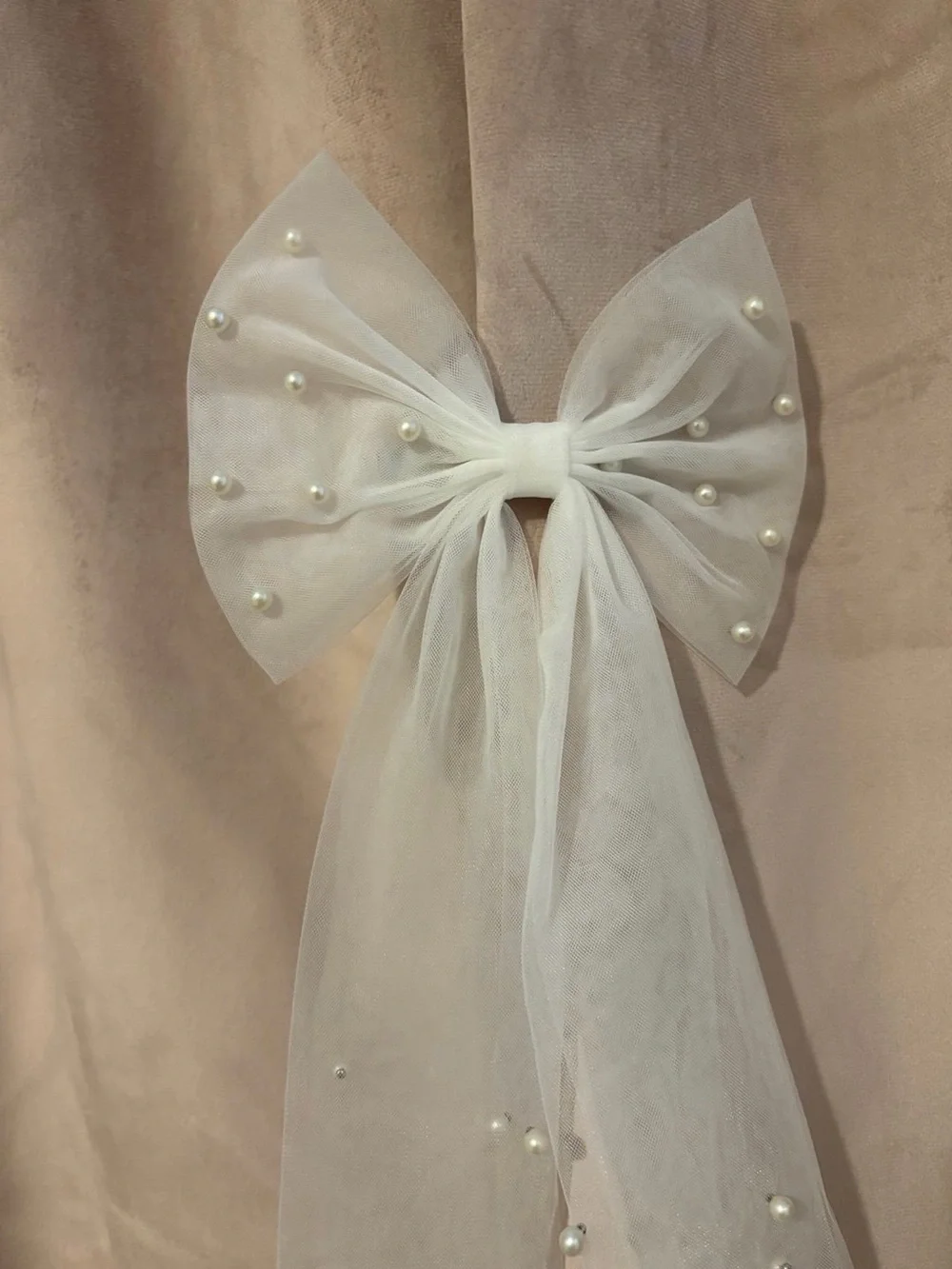Sheer Bow Hair Clip with Pearls
